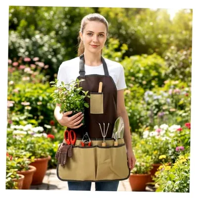 Produktbild von Wasserdichte Gartenschürze, strapazierfähig, mit Taschen, verstellbare Werkzeugschürze für Damen und Herren