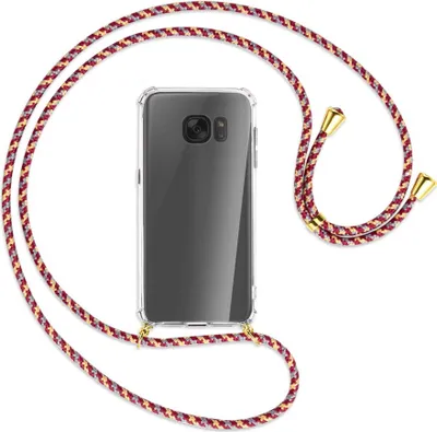 Produktbild von Handykette Backcover-Schutzhülle mit Band (Metall goldfarben) für Samsung Galaxy S7 - weinrot/gelb/grau