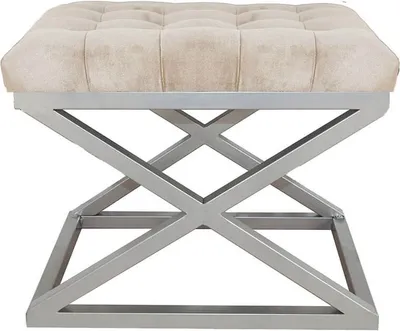 Produktbild von Hanah Home, Capraz - Silver, Cream, Fußhocker & -bänke, Sitzpuff, Silber, Polyester, 50 x 42 x 40 x  cm
