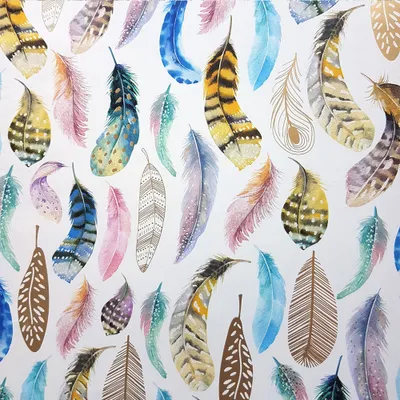 Produktbild von Geschenkpapier mit Feder Muster 70cm x 2m Rolle pastell bunt
