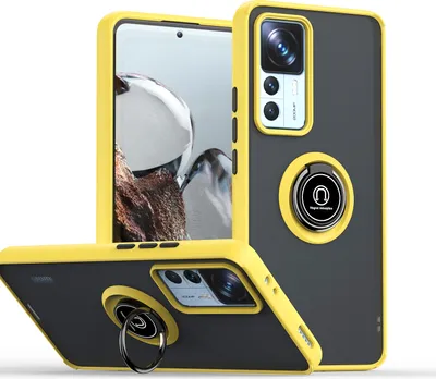 Produktbild von Xiaomi 12T Pro Hülle, Ring Halter Ständer Matte Transluzent TPU Rahmen Stoßfest Schutzhülle für Xiaomi 12T / Xiaomi 12T Pro Gelb