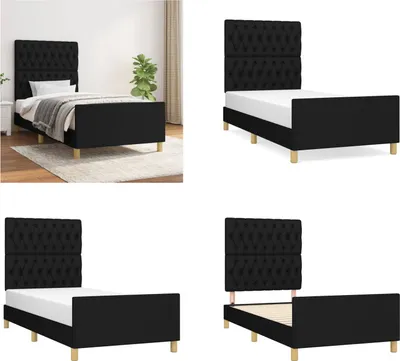 Produktbild von vidaXL Bettgestell mit Kopfteil Schwarz 90x190 cm Stoff - Bettgestell Mit Kopfteil - Bettgestelle Mit Kopfteile - Bettgestell - Bett Mit Kopfteil