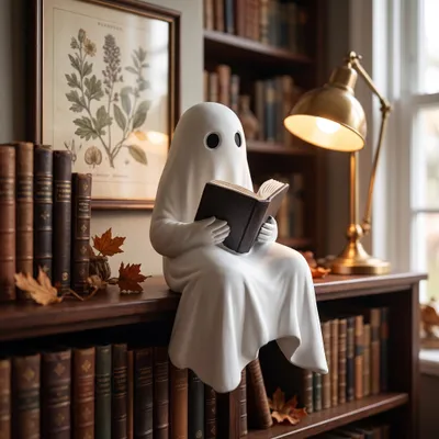 Produktbild von Lesende Geister Figur Harz Statue Halloween Deko Ornament Wohnzimmer Büro Geschenk, KI-generiertes Bild