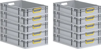 Produktbild von SparSet 10x Eurobox NextGen Color | HxBxT 12x40x60cm | 23 Liter | Griffe gelb offen | Glatter Boden | Grau | Eurobehälter, Transportbox, Transportbehälter, Stapelbehälter