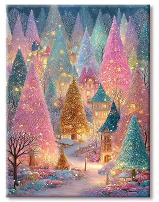 Produktbild von Diamond Painting Set 5D Bunte Baumdorf 30x40cm Kreativ Bastelset für Erwachsene