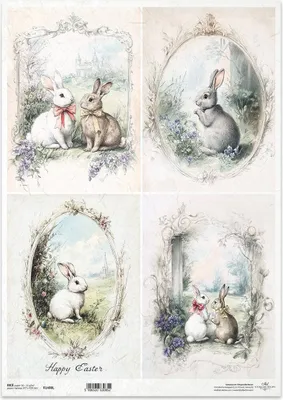 Immagine prodotto di Carta di riso per decoupage Carta da bricolage per decoupage A3 ITD-1408L Coniglietti pasquali in cornice