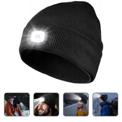 Produktbild von 3 mode LED Mütze mit Licht, USB-Aufladung Einstellbare Helligkeit Stirnlampe Mütze, Winter Wärmer Strickmütze mit Licht Geschenke