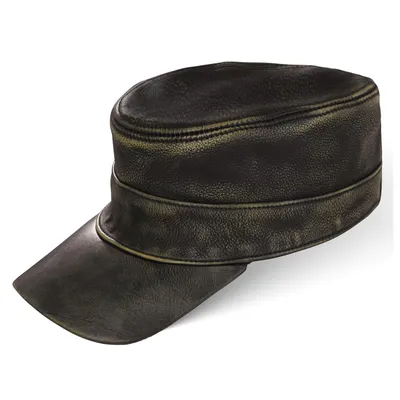 Produktbild von Herren Leder CUBA Cap Hut Schirmmütze in Vintage-Black