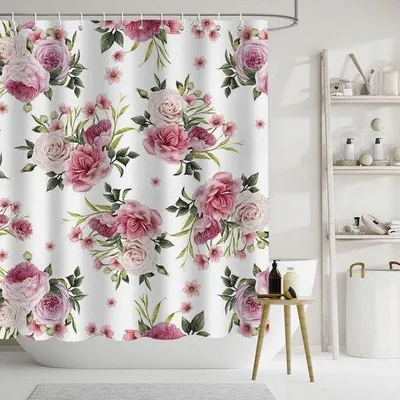Image de Rideau décoratif vintage - Décoration murale botanique - 1 pièce - Rose - Polyester - 182 x 182 cm