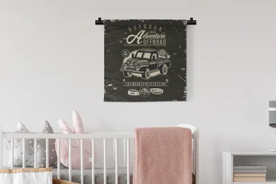 Produktbild von MuchoWow® Wandteppich Wandbehang Auto - Retro - Briefe - Zeichnung 60x60 cm Tapisserie Dekoration Wandtuch - Dekorationen - Wand Decke