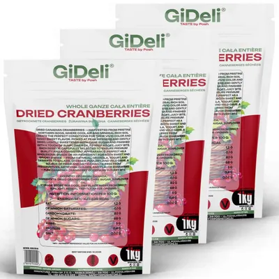 Image de Canneberges séchées, 3 kg. Baies entières, juteuses, snack végétalien, idéales pour les céréales, la pâtisserie. GiDeli