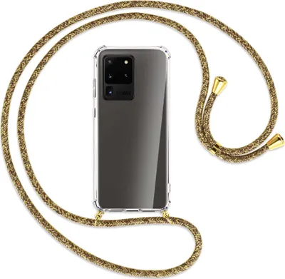 Produktbild von Handykette Backcover-Schutzhülle mit Band (Metall goldfarben) für Samsung Galaxy S20 Ultra - braun+beige