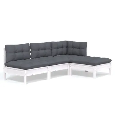 Produktbild von 4-tlg. Garten-Lounge-Set mit Kissen Weiß Kiefernholz