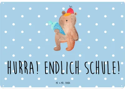 Produktbild von Mr. & Mrs. Panda tafel Bär Schultüte DIN A4 - Blau Pastell - Geschenk, wandtafel, Teddy, Schild, Grundschule, Blechschild, Schulbeginn, Schulanfang, Wandbild, Einschulung