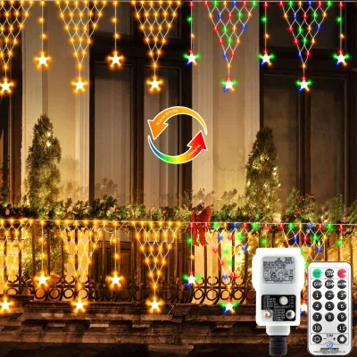 Sternen-Netzbeleuchtung 4 m, 196 LEDs, 2 Farben, mit Fernbedienung