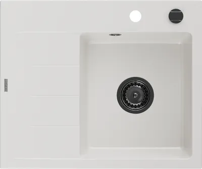 Zdjęcie produktu dla Mexen Ben zlew granitowy biały 600x500mm, prawy z syfonem czarnym