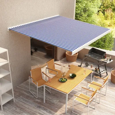Produktbild von The Living Store Manuelle Kassetten-Markise 350x250 cm Blau und Weiß