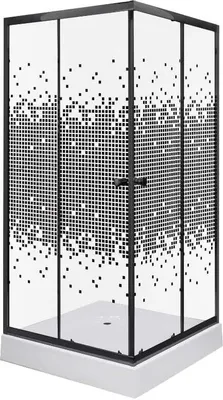 Immagine prodotto di Cabina doccia 90×90×195 cm / 4 mm con piatto doccia, vetro trasparente con decoro, nero Pixel SQ BL