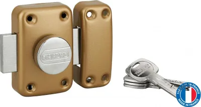 Image de Verrou à bouton Trafic 6 pour porte d'entrée, cylindre 45mm, acier, 4 clés, époxy or - THIRARD