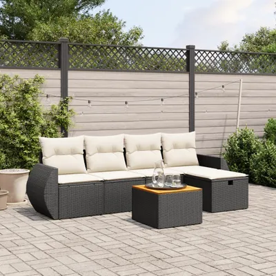 Produktbild von Design 6-tlg. Garten-Sofagarnitur mit Kissen Schwarz Poly Rattan, Gartenmöbel-Sets 2024 Neu