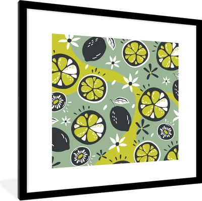 Produktbild von MuchoWow® Gerahmtes Poster Sommer - Obst - Blumen 40x40 cm - Poster mit Schwarzem Bilderrahmen Wandposter Rahmen Foto Bilder - Poster - Plakat im Rahmen