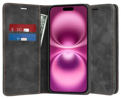 Produktbild von Techsuit Confy Book Wallet Klapphülle für Apple iPhone 16 Plus - Schwarz