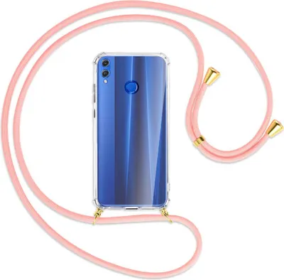 Produktbild von Handykette Backcover-Schutzhülle mit Band (Metall goldfarben) für Honor 8X - rosa