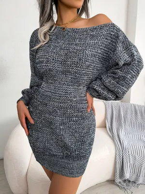 Obrázok produktu pre Dámske elegantné krátke šaty s dlhými rukávmi typu "lanterna", asymetrický dizajn s jedným ramennom a pásovým zapínaním, koktejlové šaty, úpletové šaty
