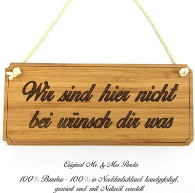 Produktbild von Mr. & Mrs. Panda Türschild Holz Wir sind hier nicht... - Geschenk, Werbeschild, Schild, Wegweiser, Graviert, Shabby, Firmenschild, Landhaus, Holzschild, Geschenkidee