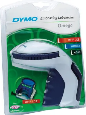 Produktbild von DYMO Omega Prägegerät | kleines Beschriftungsgerät mit Dreh-Klick-System und ergonomischem Design | für zu Hause und für Bastel- und Hobbyprojekte (£/€ÄÖ und Ü), Thermodirekt, Blau