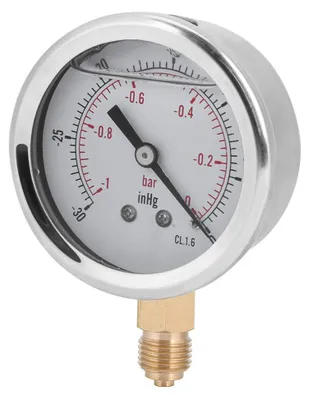 Vacuümdrukmeter radiaal -1-0 bar, -30-0 inHg, Edelstahl/Messing