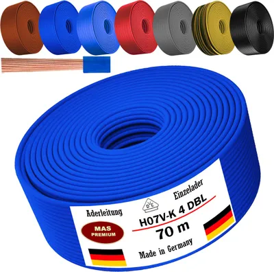 Image de Câble d'alimentation de 70 mètres, type H07 V-K DBL, section 1x4 mm², couleur bleu foncé, monoconducteur, flexible