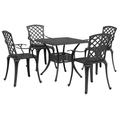 Produktbild von vidaXL 5-tlg. Garten-Essgruppe Schwarz Aluminiumguss