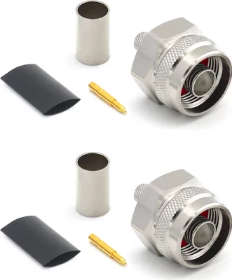 Produktbild von N Stecker LMR240 LMR-240 RG59U RG8X RG-8X N Typ Sechskantstecker HF-Koaxialkabelstecker vernickelt mit vergoldetem Stift (2er Pack)