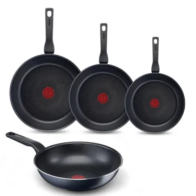 Produktbild von Tefal XL Force Pfannenset, Bratpfannen Ø20/24/28 cm, Wokpfanne Ø28 cm, Nicht für Induktion geeignet, Aluminium, Schwarz