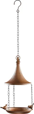 Produktbild von Kobolo Vogeltränke Vogelbad Futterstation zum aufhängen - Metall Rostbraun - 16x32/62 cm