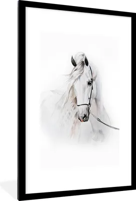 Produktbild von MuchoWow® MuchoWow® Gerahmtes Poster Pferd - Aquarell - Tiere - Weiß 60x90 cm - Poster mit zchwarzem Bilderrahmen - Dekoration - Wandposter Wohnzimmer - Hochwertig