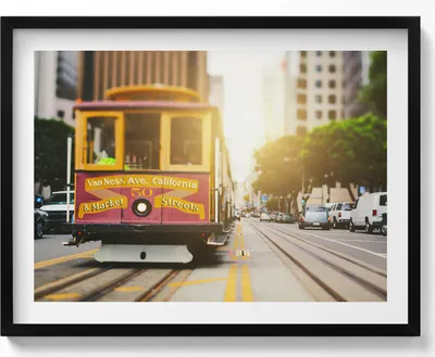 Produktbild von Straßenbahn San Francisco– Wandbild mit Rahmen – Gerahmtes Bild  – Wanddekoration – 80x60 cm –  Schwarz Rahmen