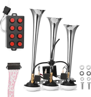 Produktbild von 110db Dreirohr-Hupen-Autohupe 12,0 V / 24 V Universal-Autohupenlautsprecher Auto-Modifikation Zubehoer Auto-Lufthoerner