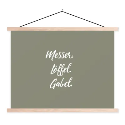 Produktbild von MuchoWow® Textilposter Besteck - Messer. Löffel. Gabel. - Sprichwörter - Zitate 60x45 cm mit holzfarbenen Rahmen - Bild
