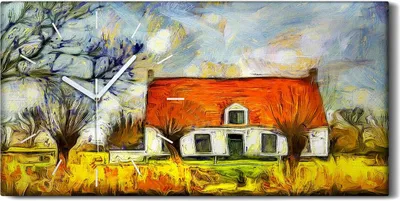 Produktbild von Küchenuhr Bürouhr Leinwand Uhr 60x30 Gemälde Abstrakte Land Haus Baum Kunst - weiße Hände