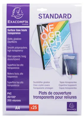 Produktbild von Exacompta 20x Einbanddeckel, PVC 200, Packung 25er A4 - Transluzent - 42543E