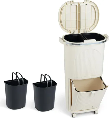 Immagine prodotto di COSTWAY Cestino per cucina, sistema di separazione dei rifiuti, cestino interno da 12L e cestino a pedale da 14L, cestino con ruote, doppio coperchio, pedale e gancio, cestino per rifiuti, beige