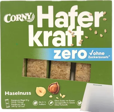 Produktbild von Corny Haferkraft Zero Haselnuss 1er Pack (4x35g Riegel) + usy Block