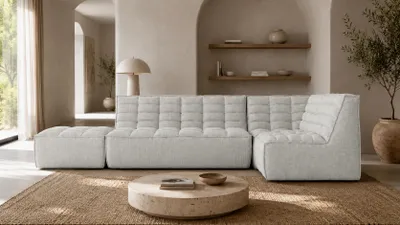 Produktbild von Kaiser Möbel Modulare Ecksofa L-Form mit Hocker, Plüschstoff Pop, Ice, Rechts, LAZY L mit Hocker