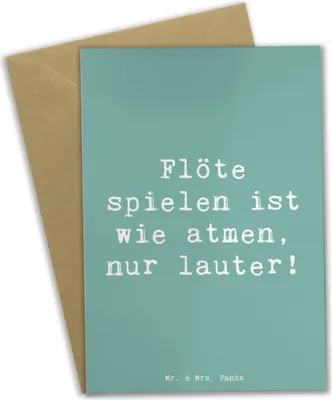 Produktbild von Mr. & Mrs. Panda babykarte Spruch Flöte Atem - Meeresbrise - Geschenk, Musik, osterkarte, Flötist, osterkarten, Instrument, weihnachtskarten, Klappkarte, Lernen, Melodie