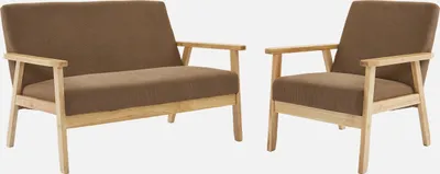 Produktbild von sweeek - 2-Sitzer-Banksofa + Sessel aus Cord-Bezug, Holzbeine - Taupe