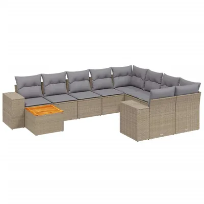 Produktbild von Modulares Garten-Sofaset, 11-tlg. Loungemöbel mit Stauraum, PE-Rattan, Akazienholz-Tischplatte, UV-beständig, Beige/Hellgrau