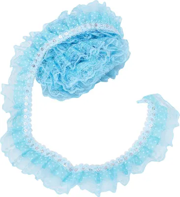 Productafbeelding van 5 meter, meerkleurig, 45 mm, met drukknoopjes, plissé-afwerking, gaasstof, kantband, geschikt voor naaien, met pailletten, geborduurd, geschikt voor doe-het-zelf projecten (blauw)
