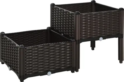 Produktbild von Pflanzkasten Hochbeet in Rattan-Optik 80x40x44cm aus HDPE Kunststoff – Frostsicher & Wetterfest – modularer Pflanzkübel für Garten & Balkon, Braun